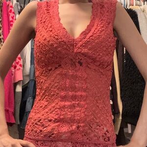 size medium floral lace orange v neck tank top